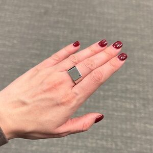 Silver Square Ring Unisex Signet Ring Black Diamond size 7